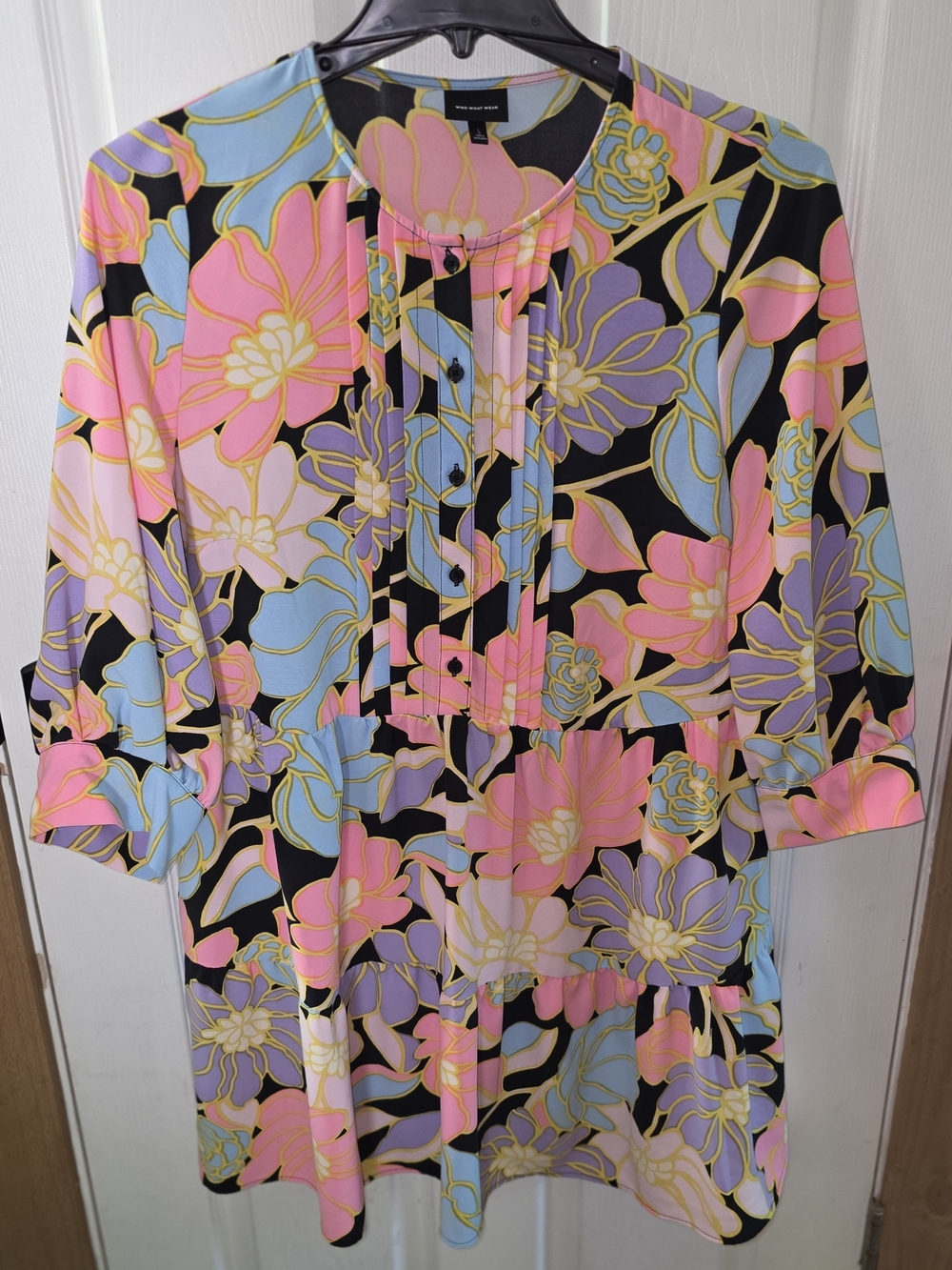Vibrant Floral Dress in Pink, Lavender & Light Blue